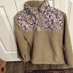 Vera Bradley Tan Fleece Sweatshirt with Floral Pattern